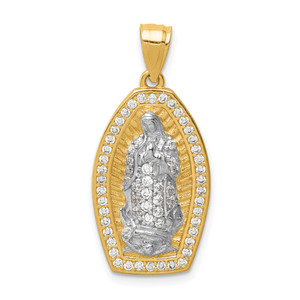 10K Gold  w/Rhodium CZ Micropave Guadalupe Pendant