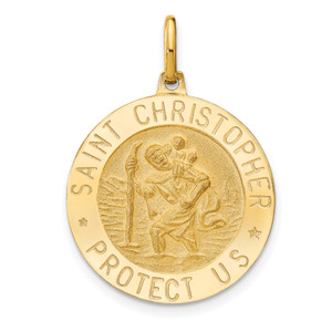 Leslie's 14K Gold  Polished and Satin Round St. Christopher Pendant