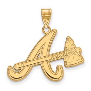 10K Gold  Gold MLB LogoArt Atlanta Braves Letter A and Tomahawk Large Pendant