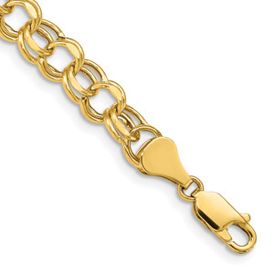 14K Gold  7in 6.5mm Hollow Double Link Charm Bracelet