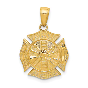 14K Gold  Reversible Fire Department Shield Pendant