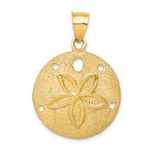 14K Gold  Solid Polished Laser-Cut Sand Dollar Pendant