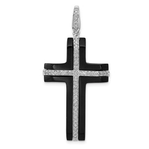 14K Gold  White Gold 1/4ct. Diamond and Onyx Cross Pendant