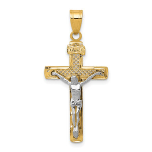 14K Two-tone Diamond-cut Lattice Cross with Crucifix Pendant