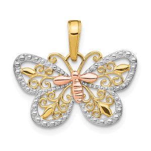 14k Two-tone with White Rhodium Diamond-cut Butterfly Pendant