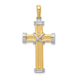 14KT Gold  White Gold Small Cross with Flower Pendant C4470W