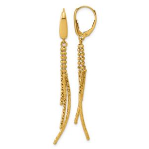 Leslie's 14KT Gold  Polished and  Dia-cut 3-strand Bar leverback Earrings LE3117