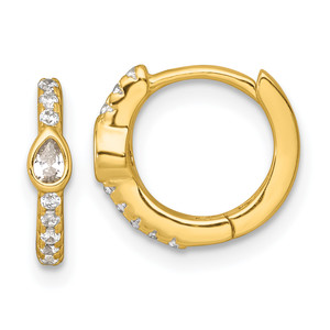 Sterling Silver Gold-tone Polished Round and Pear Shaped CZ Round Hinged Hoop Earrings 10TL308