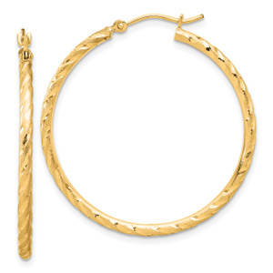 10KT Gold  Polished and Satin Diamond Cut  2.00mm Hoop Earrings 10PRE778