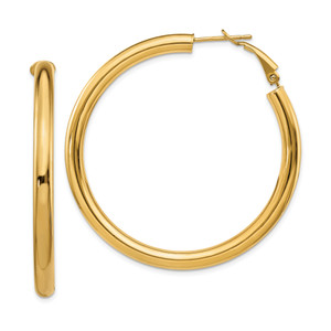 10KT Gold  4x50mm Polished Round Omega Back Hoop Earrings 10ER385