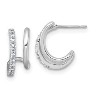 10KT Gold  White Gold Polished CZ Fancy Double J-Hoop Post Earrings YE2264
