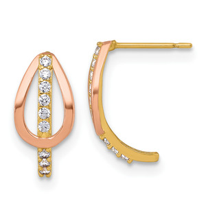 10KT Gold  with Rose-plating Polished CZ Fancy J-Hoop Post Earrings TF2536