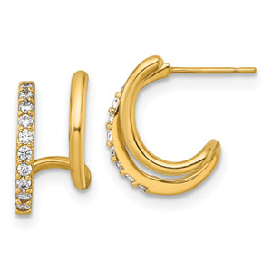 10KT Gold  Polished CZ Fancy Double J-Hoop Post Earrings TF2581
