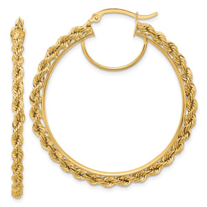 14KT Gold  Polished and Diamond Cut  Rope 2.95mm Hoop Earrings YE2271