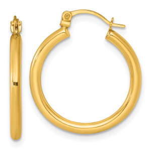 14KT Gold  Polished 2.00 x 20.00mm Round Tube Hoop Earrings TF2415