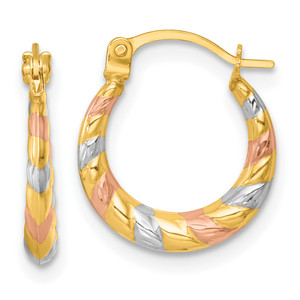 14KT Gold  with White Rhodium and Rose Gold-plating Diamond Cut Polished 2.25mm Twisted Hollow Hoop Earrings TF2457