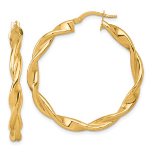 14KT Gold  Polished Twisted 4.00 x 38mm Tube Hoop Earrings ER340