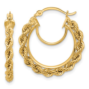 14KT Gold  Polished and Diamond Cut  Rope 2.95mm Hoop Earrings TF2537W