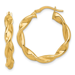 14KT Gold  Polished Twisted 4.00 x 27mm Tube Hoop Earrings TF2493W