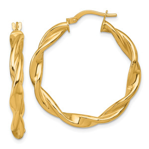 14KT Gold  Polished Twisted 4.00 x 33mm Tube Hoop Earrings YE2314