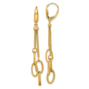 14KT Gold  Polished and Textured Woven Chain and Oval Links Dangle Leverback Earrings TF2472