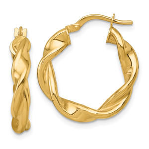 14KT Gold  Polished Twisted 4.00 x 22mm Tube Hoop Earrings SF3242E