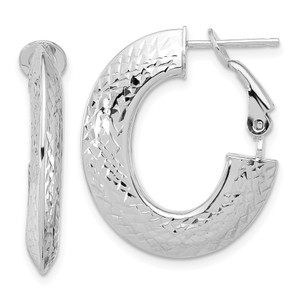 Leslie's 14KT Gold  with White Rhodium Plating Polished and Diamond-cut Omega Back Hoop Earrings LE2704