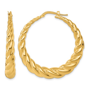 Herco 14KT Gold  Polished and Twisted Graduated Medium Round Hoop Earrings 14EFEA3W