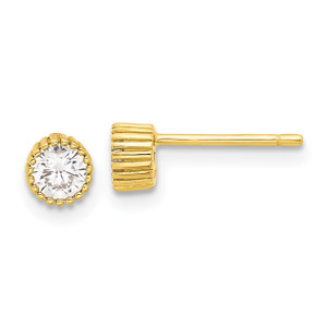 Sterling Silver Gold-tone 4mm CZ Grooved Bezel Post Stud Earrings QE17269GP