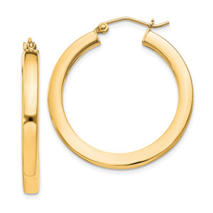 Sterling Silver Flash Gold-plated 3x30mm Square Tube Hoop Earrings SF2984E