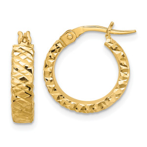 14KT Gold  Polished 4mm Diamond Cut Hoop Earrings YE2154