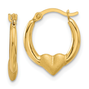 14KT Gold  Polished and Satin Heart Hoop Earrings YE2140