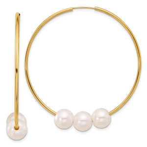 14KT Gold  8-9mm White Round Freshwater Cultured Pearl Infinity Hoop Earrings YE2162SET