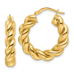 14KT Gold y Polished 5.3mm Hollow Twisted Round Hoop Earrings TF2297R