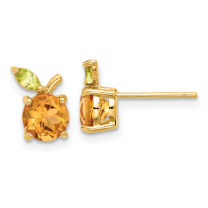 14KT Gold  Round Citrine and Peridot Orange Post Earrings TF2305W
