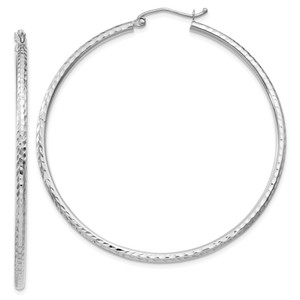 10KT Gold  White Gold Diamond-cut 2mm Round Tube Hoop Earrings 10TC652