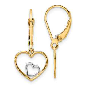 10KT Gold  w/Rhodium Heart in Heart Leverback Dangle Earrings EM5357-020-1WA