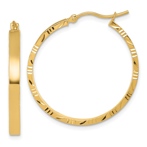 Leslie's 14KT Gold  Diamond Cut  Edge Large 3mm Polished Hoop Earrings LE2514W
