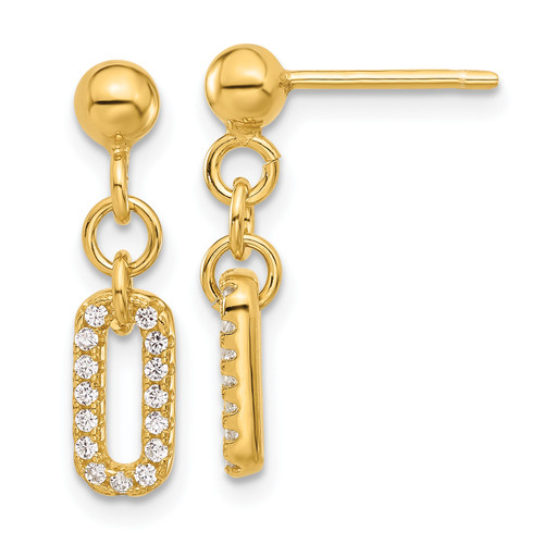 Leslie's Sterling Silver Gold-plated Polished CZ Dangle Post Earrings LE2272