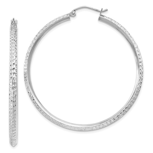 14KT Gold  WG Knife Edge Diamond-cut Hollow Hoop Earrings YG5191