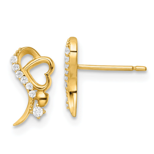 14KT Gold  Yellow Gold Polished CZ and Heart Post Earrings YE2114