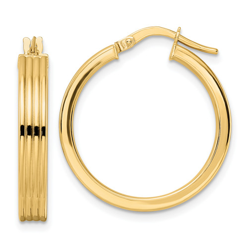 14KT Gold  Polished Textured  Hoop Earring