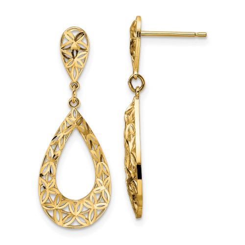 14KT Gold  Diamond Cut  Dangle Post Earrings SE3041