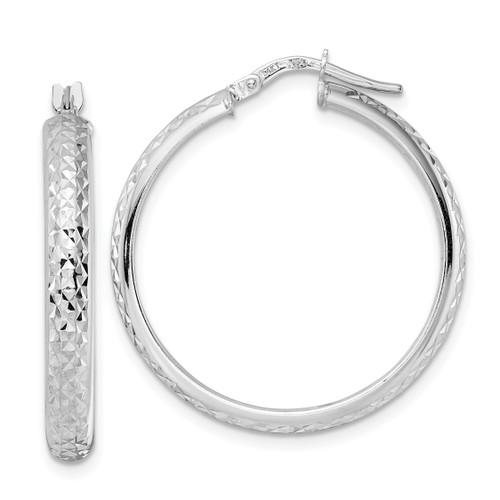 14KT Gold  White Gold Diamond Cut Hoop Earrings BD199
