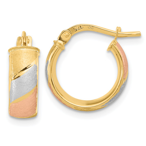 14KT Gold  w/White and Rose Rhodium Polished Satin Hoop Earrings EM7930-067-WRLG