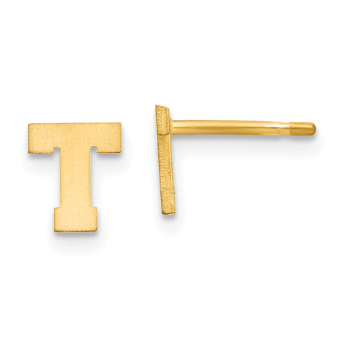 Sterling Silver Gold-plated Brushed Letter T Initial Post Earrings LE2051