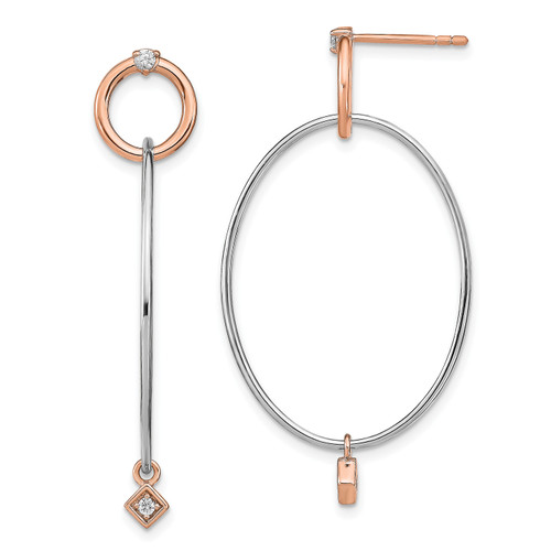 Leslie's Sterling Silver Rose Gold-plated Rhd-plat CZ Post Dangle Earrings TF1760W