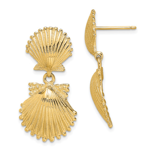 14KT Gold  Double Scallop Shell Dangle Earrings TE828