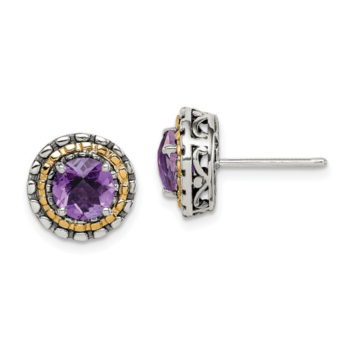 Sterling Silver w/ 14KT Gold  Polished Gemstone Earrings QTC1568