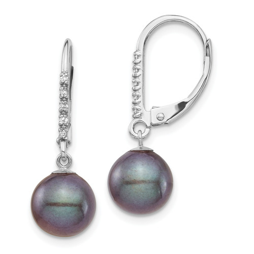 8-9mm FWC Pearl & Diamond Leverback Dangle Earrings TF1456